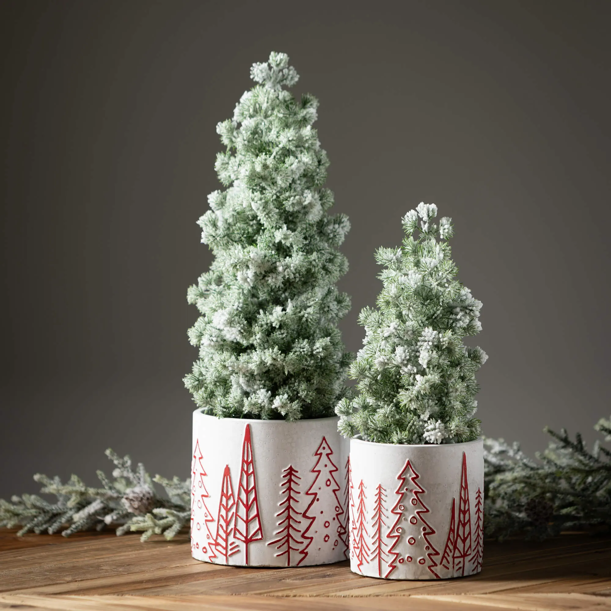 Flocked Pine Tree Set