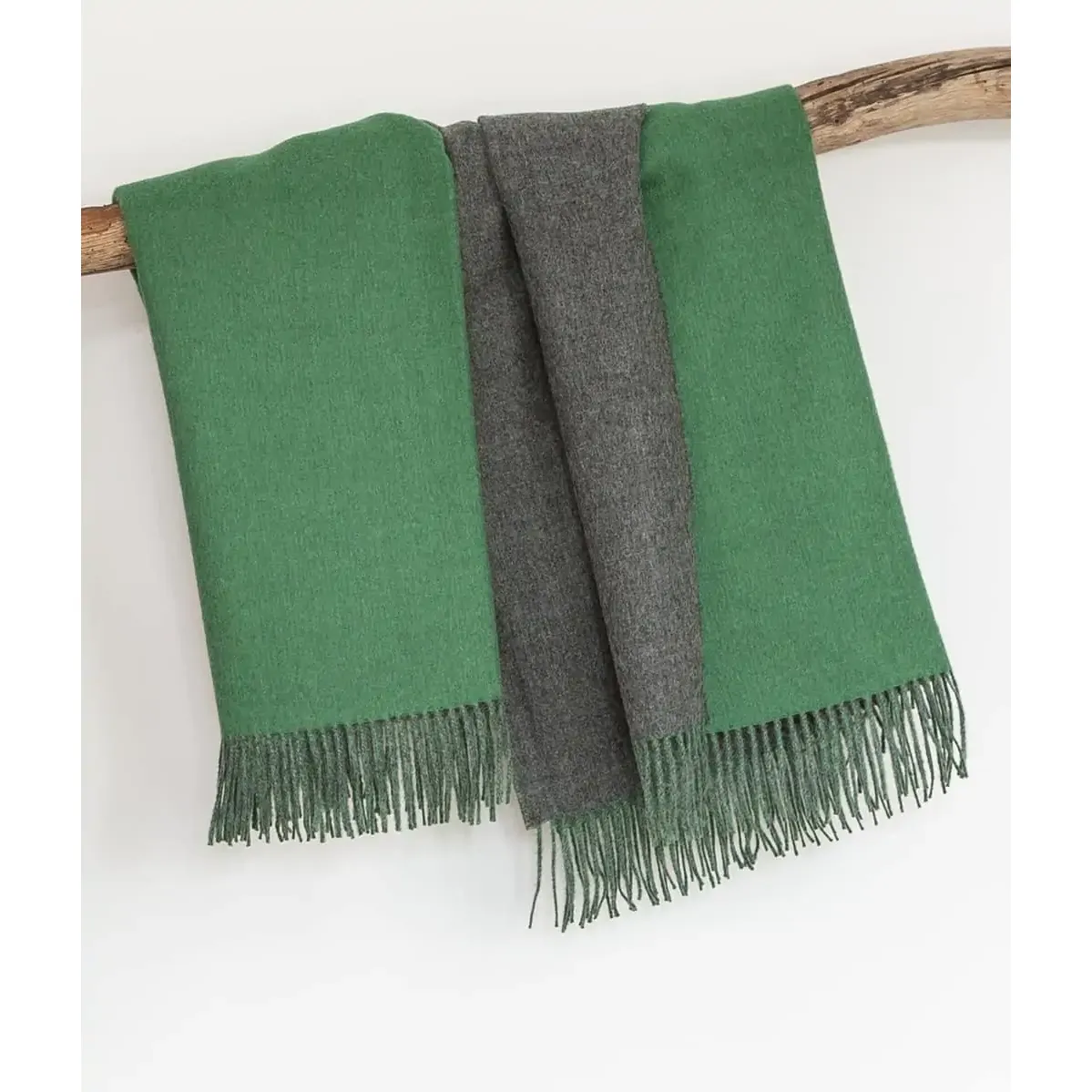 Forest Green and Grey Baby Alpaca Emery Throw (180cm x 130cm)