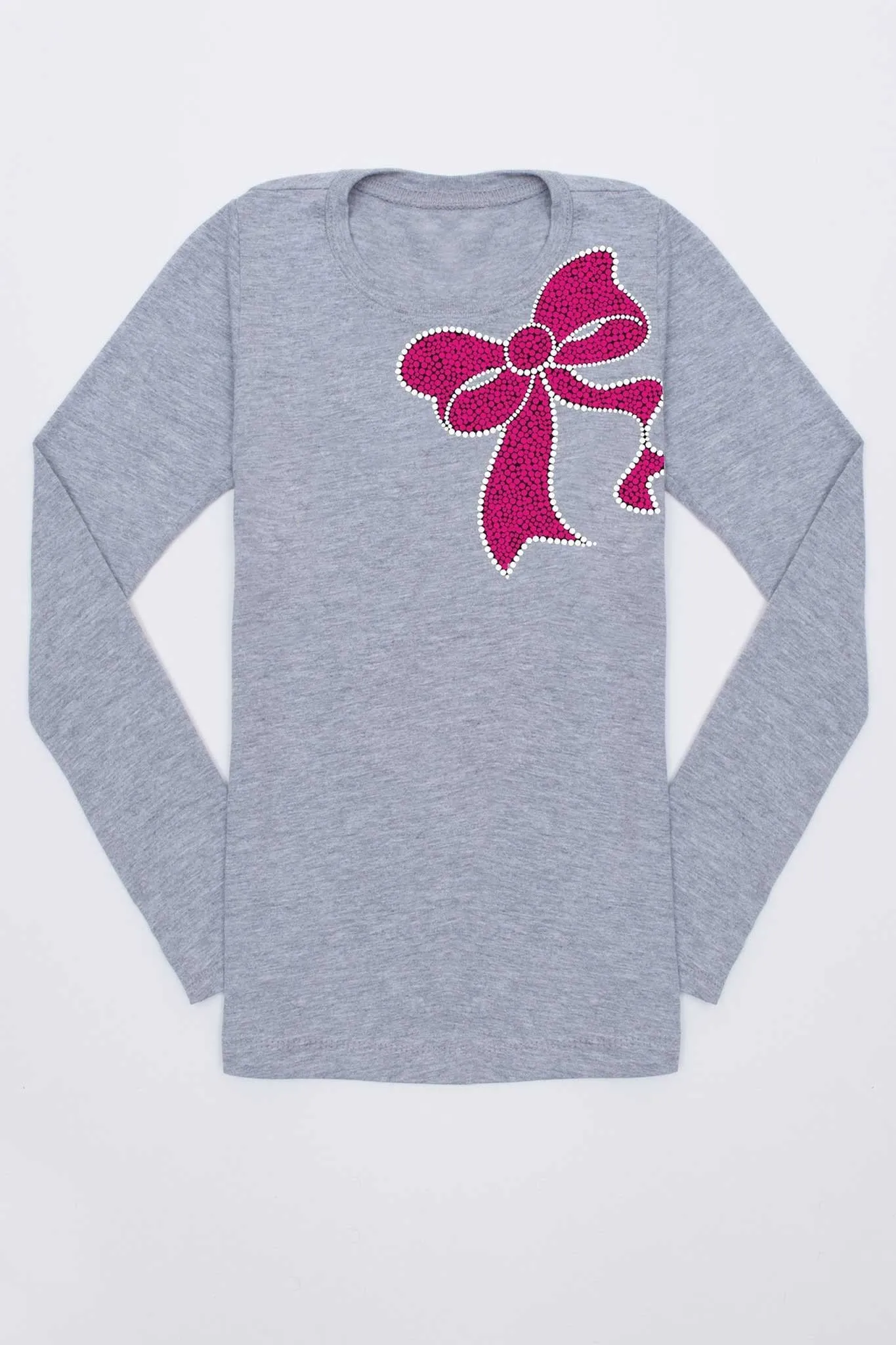 Fuchsia Bow Long Sleeve Trendy Cute Grey Top - Girls