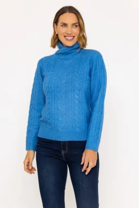 Funnel Neck Knit Jumper in Blue