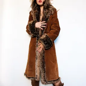 Furry Brown Leather Penny Lane Coat