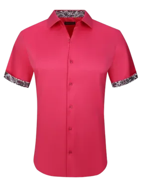 Fushia men's short sleeves shirt paisley cuff on the sleeves fancy style