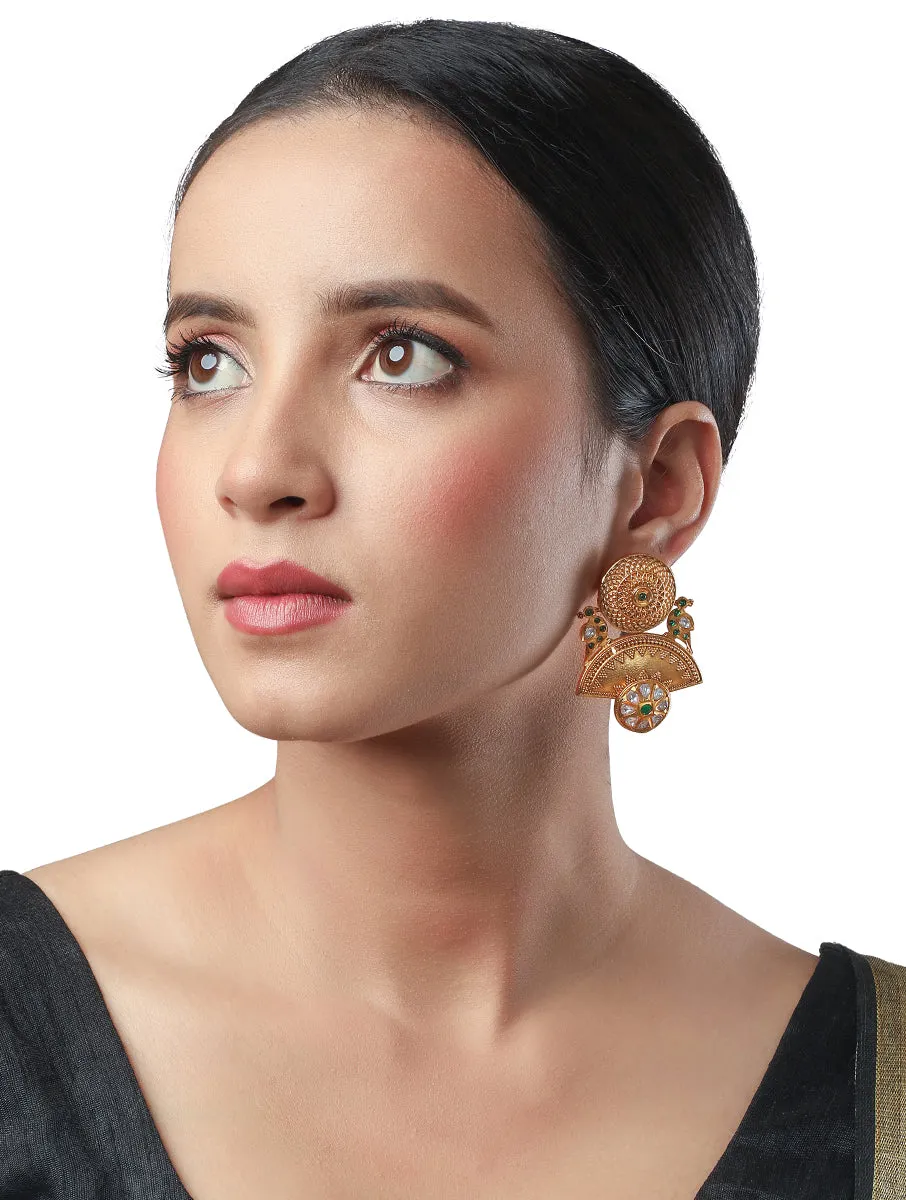 Golden, Green , Kundan Polki, Colored Polki Stone Earrings