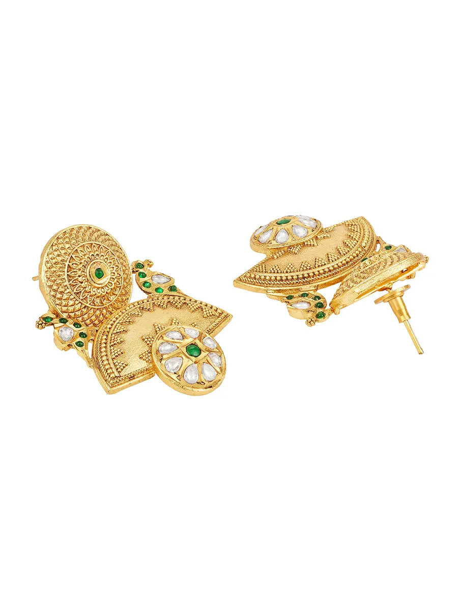 Golden, Green , Kundan Polki, Colored Polki Stone Earrings