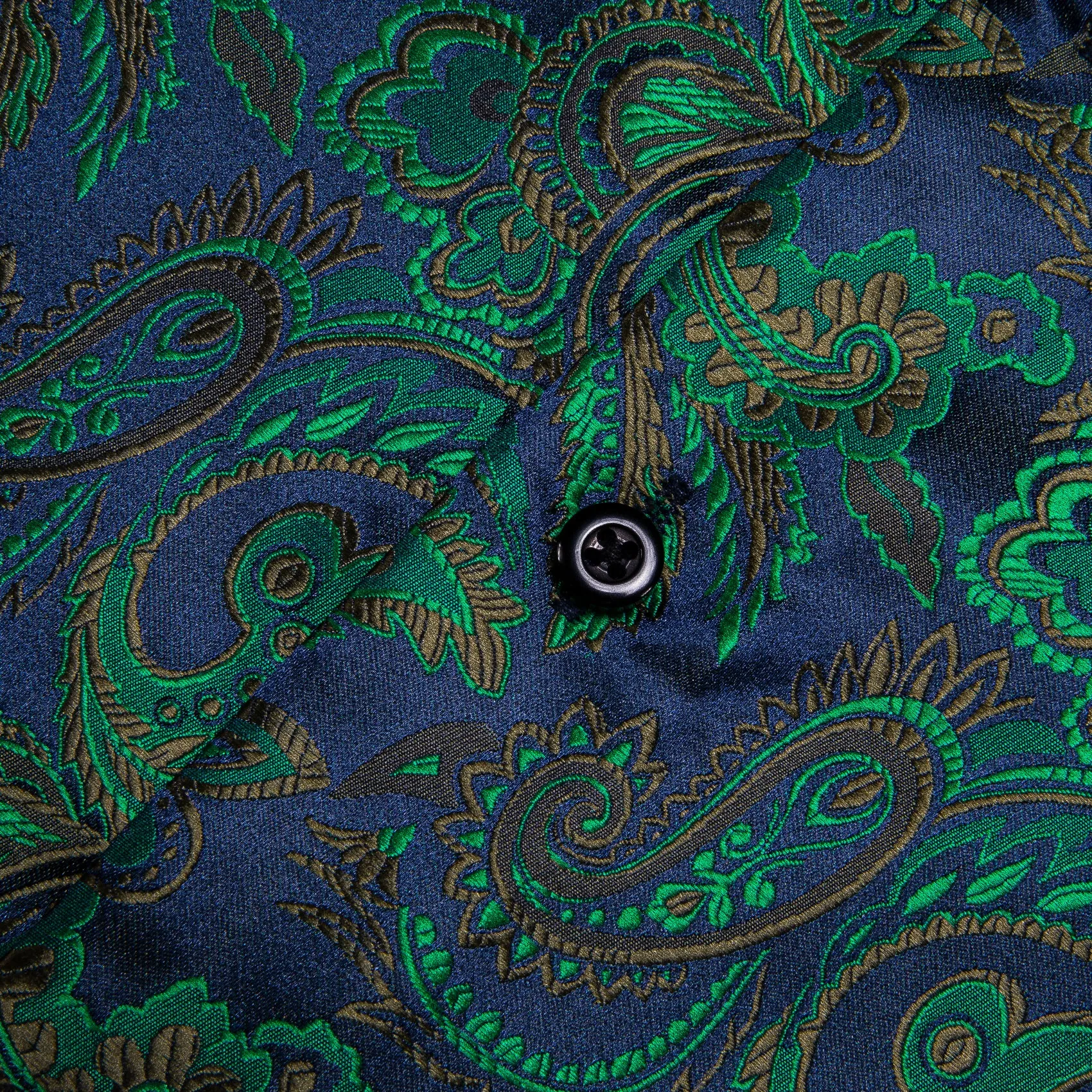 Green Blue Brown Paisley Silk Men's Long Sleeve Shirt