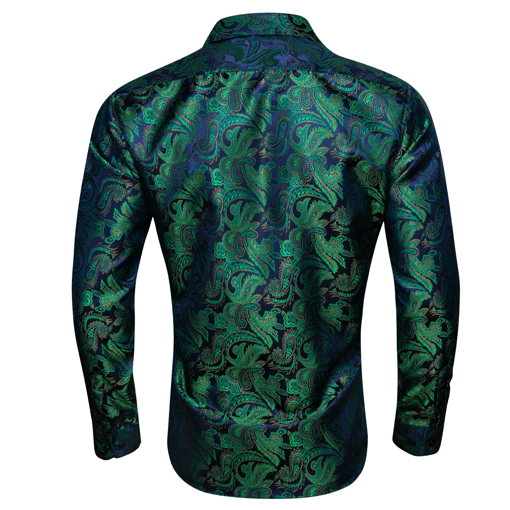 Green Blue Brown Paisley Silk Men's Long Sleeve Shirt