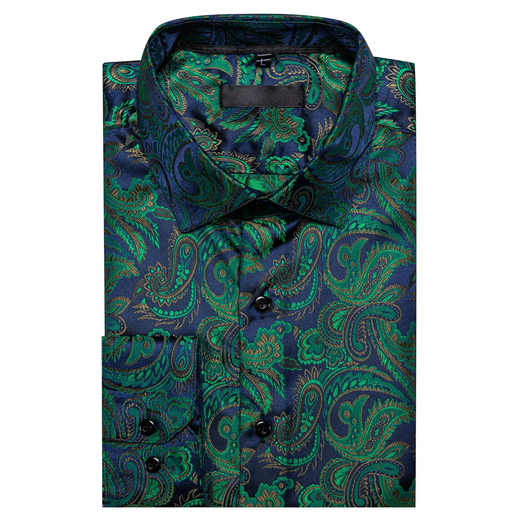 Green Blue Brown Paisley Silk Men's Long Sleeve Shirt