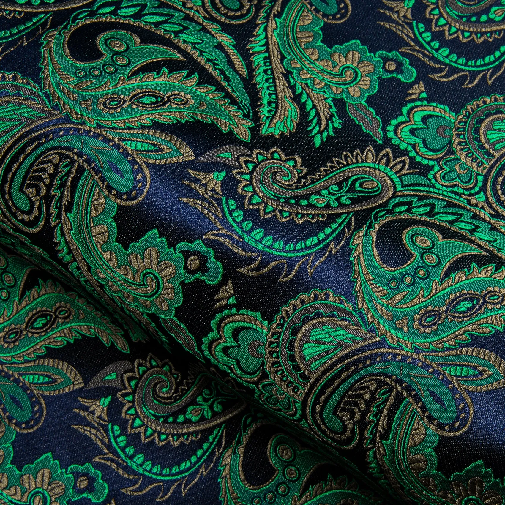 Green Blue Brown Paisley Silk Men's Long Sleeve Shirt