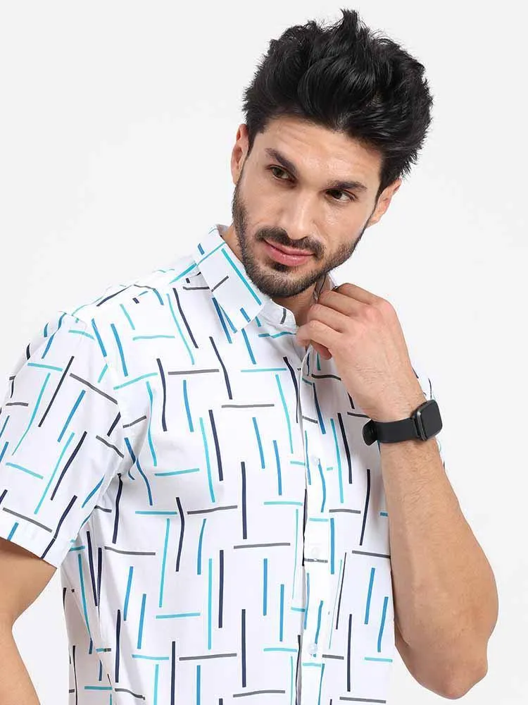 Green Geometric Printed Half Sleeve Shirt