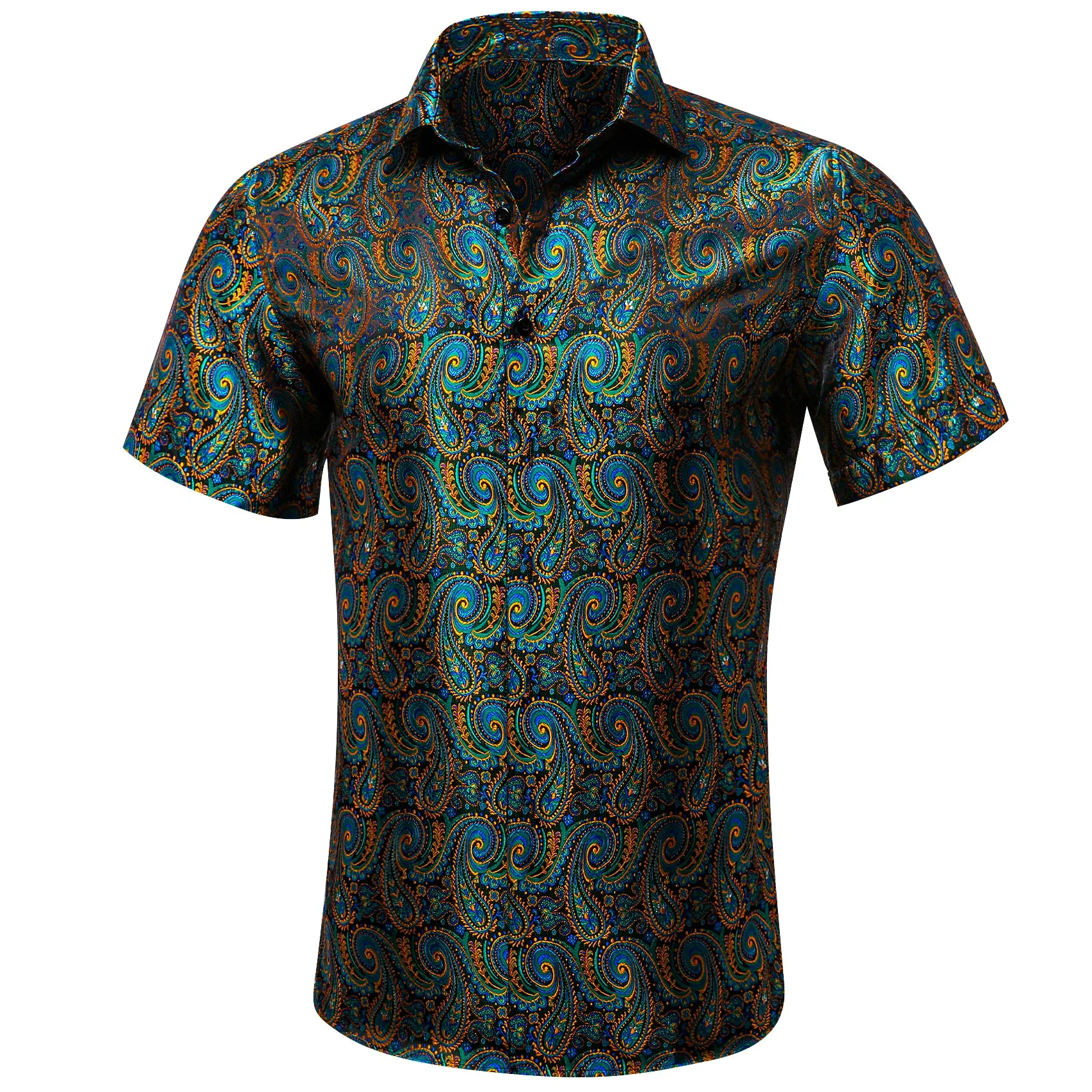 Green Gold Paisley Men's Short Sleeve Summer Shirt