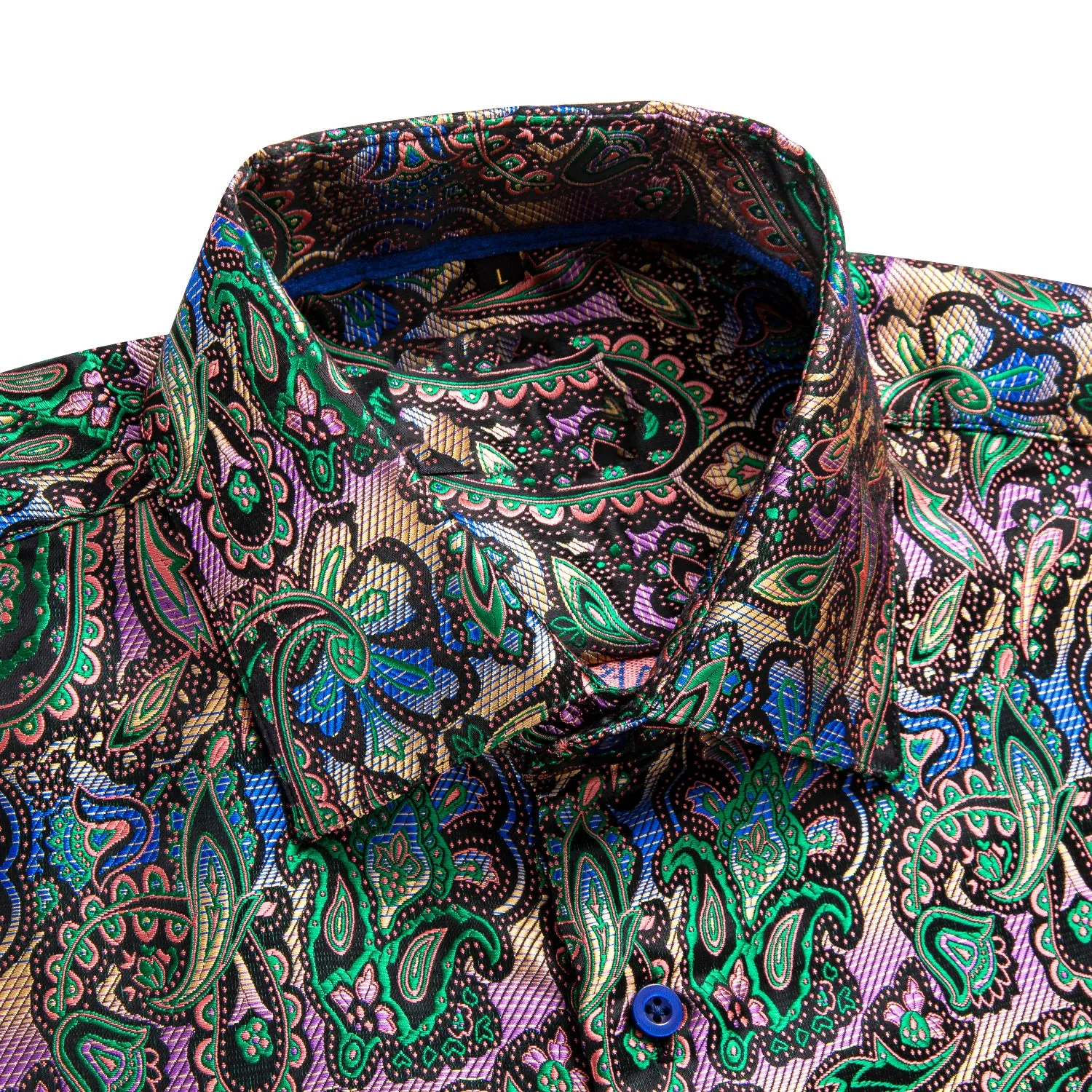 Green Gradient Paisley Silk Men's Short Sleeve Shirt