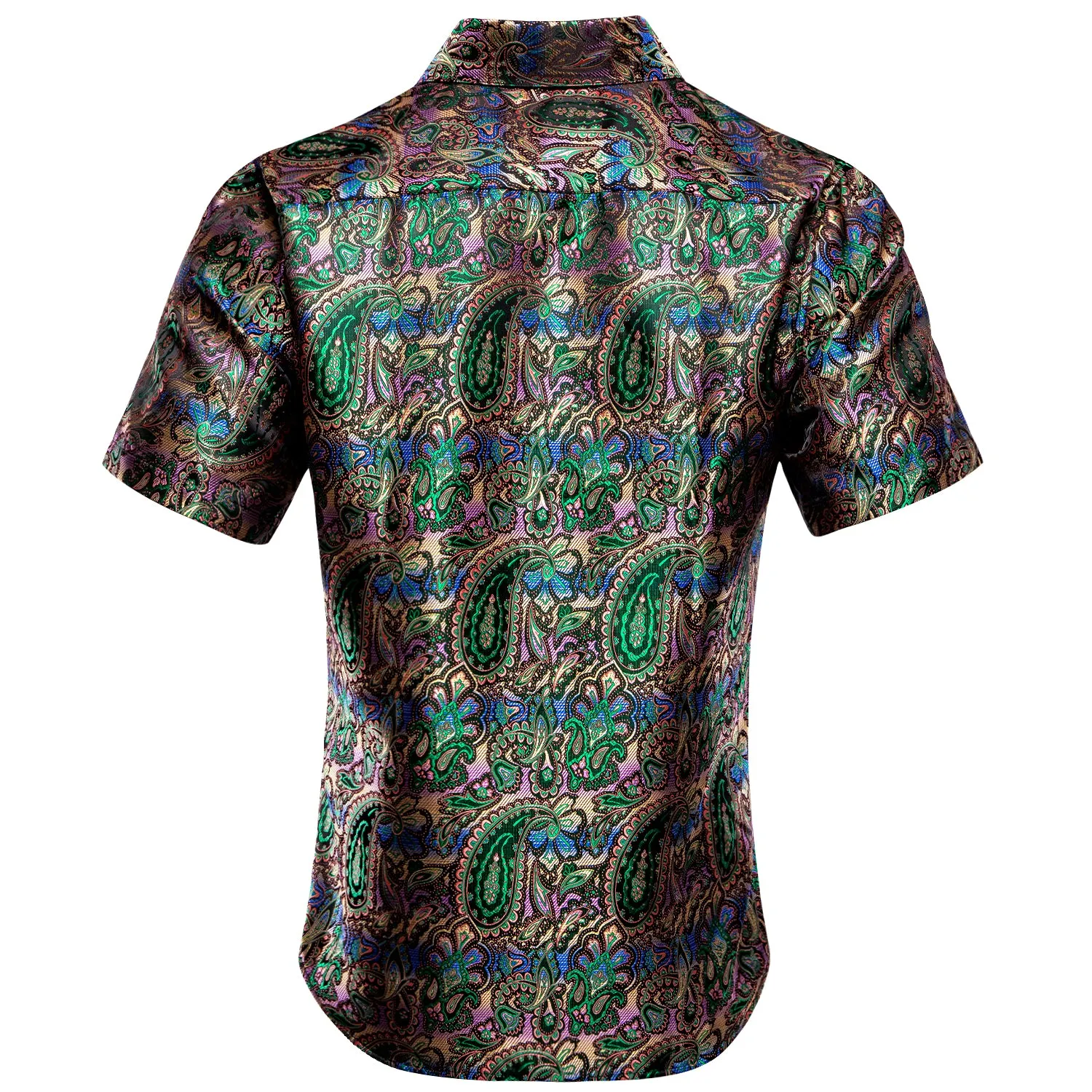 Green Gradient Paisley Silk Men's Short Sleeve Shirt