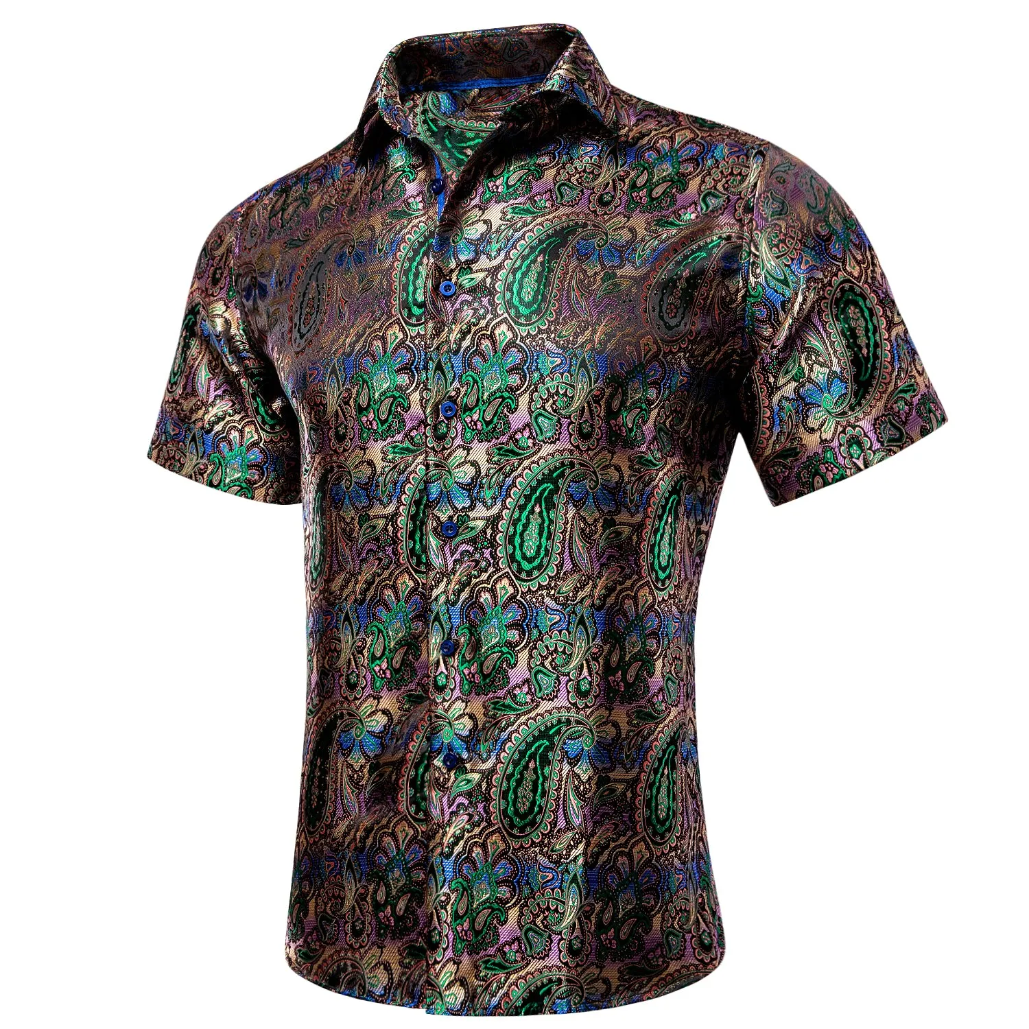 Green Gradient Paisley Silk Men's Short Sleeve Shirt