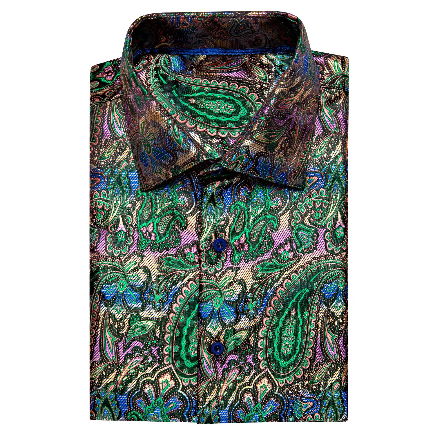 Green Gradient Paisley Silk Men's Short Sleeve Shirt