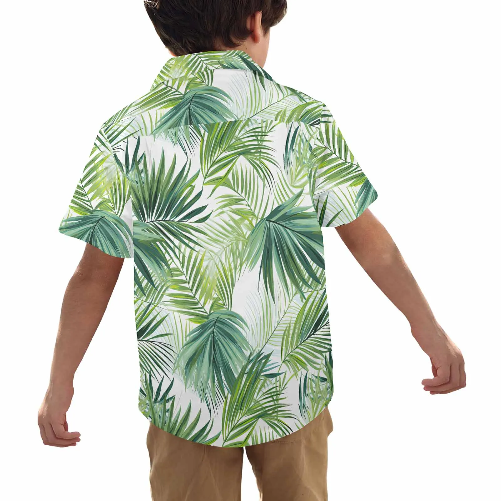 Green Palm Leaves  Little Boys Hawaiian Shirt