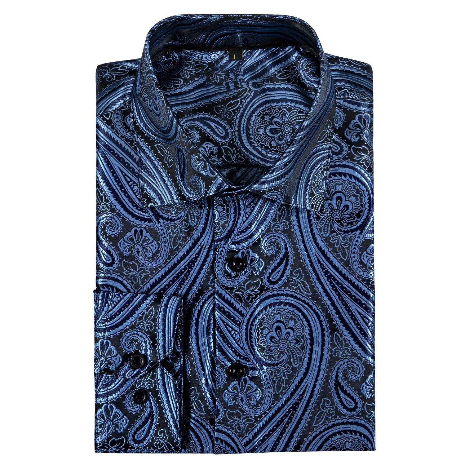 Grey Blue Paisley Style Silk Men's Long Sleeve Shirt