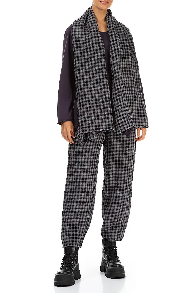 Grey Check Linen Pencil Trousers