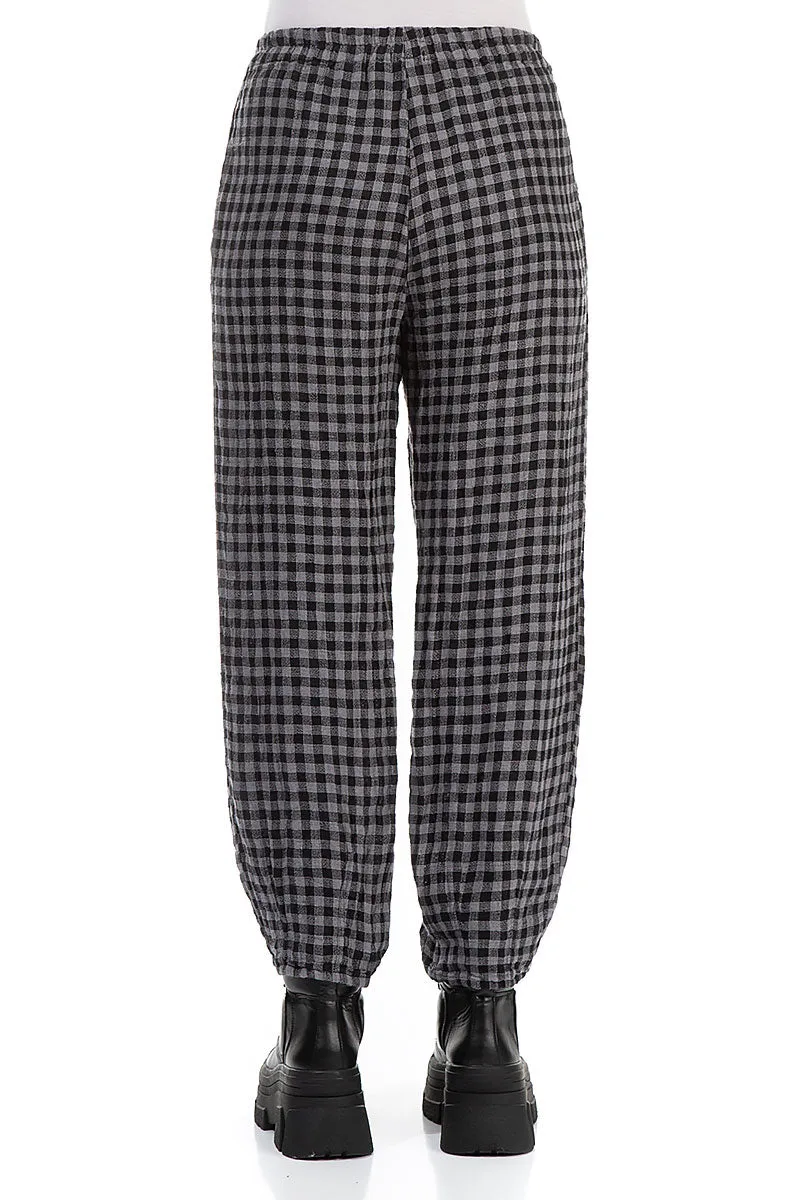 Grey Check Linen Pencil Trousers