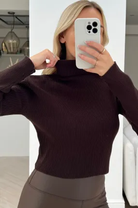 Halley chocolate cropped roll neck sweater