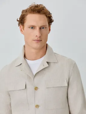 Herringbone Overshirt With Patch Pockets In Linen