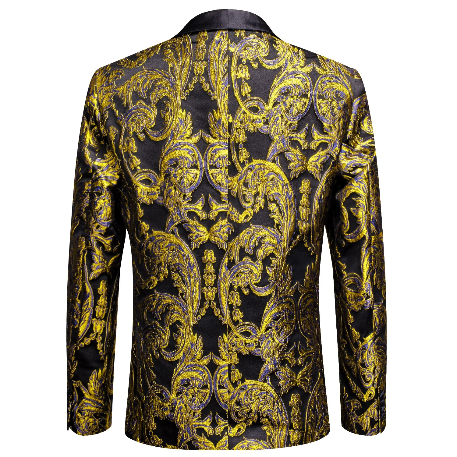 Hi-Tie Black Shawl Lapel Golden Blue Black Paisley Men's Suit Set