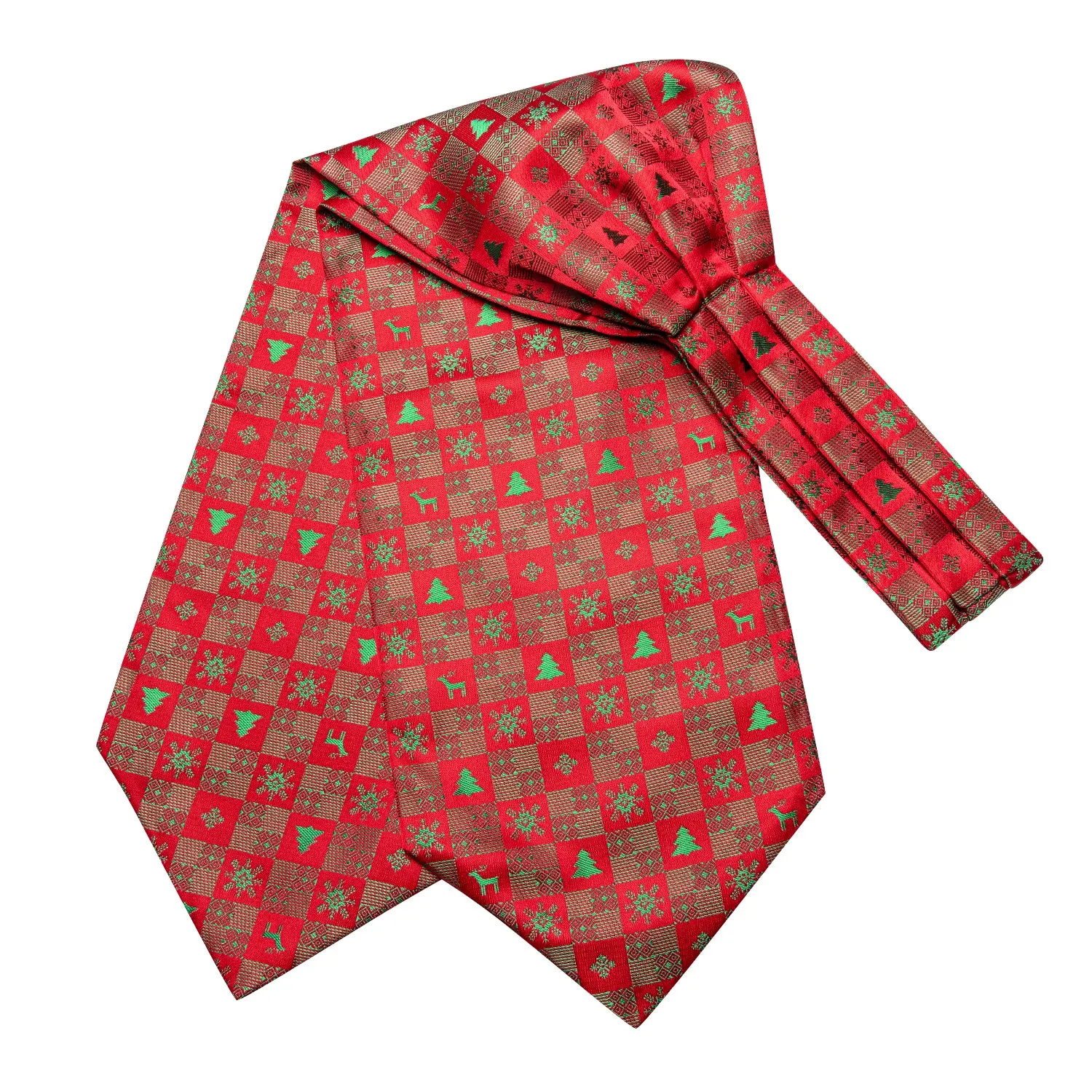 Hi-Tie Red Green Christmas Novelty Ascot Pocket Square Cufflinks Set