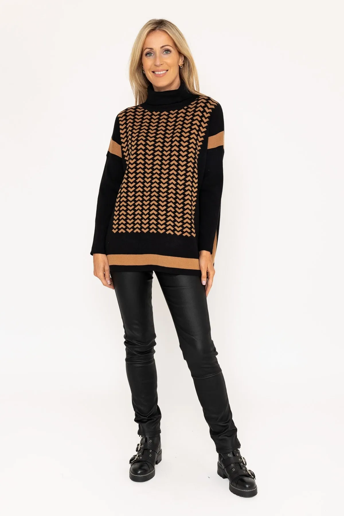 High Neck Geometric Print Knit Jumper