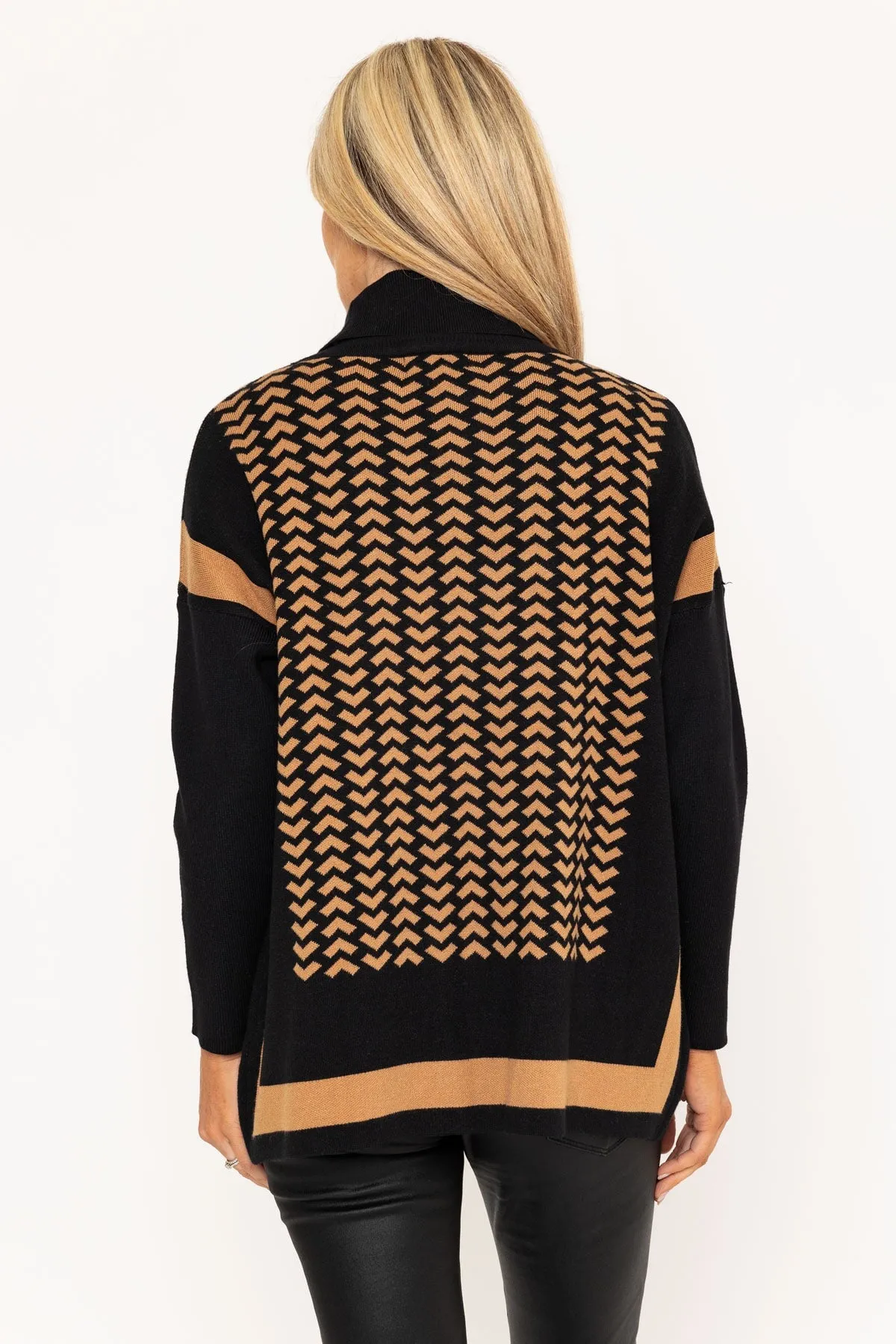 High Neck Geometric Print Knit Jumper