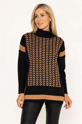 High Neck Geometric Print Knit Jumper