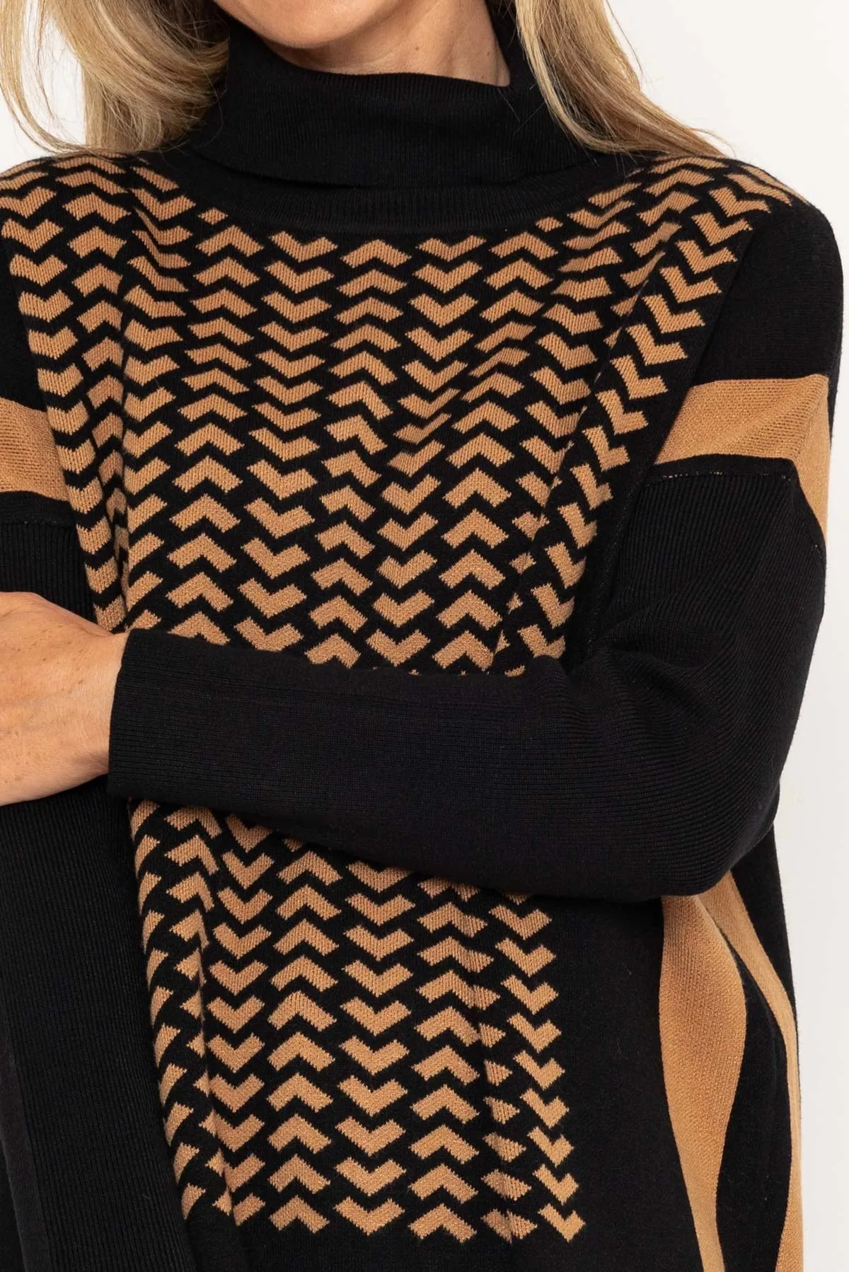 High Neck Geometric Print Knit Jumper