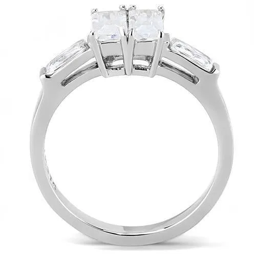 High polished (no plating) Stainless Steel Ring with AAA Grade CZ in Clear for Women Style TK3244