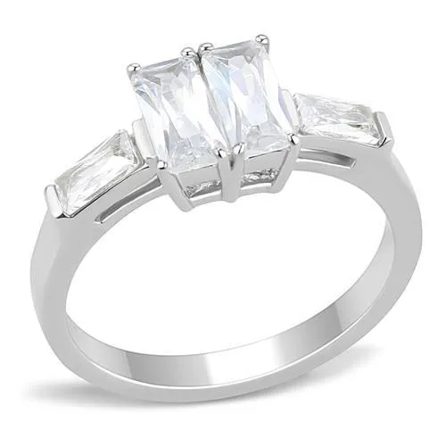 High polished (no plating) Stainless Steel Ring with AAA Grade CZ in Clear for Women Style TK3244