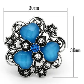 High polished (no plating) Stainless Steel Ring with Synthetic Synthetic Stone in Sea Blue for Women Style TK1149