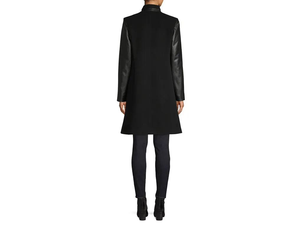 HiSO Leather Sleeve Wool & Cashmere-Blend Coat