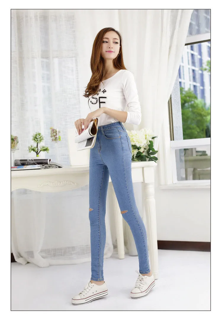 Hot Sale Vintage Hole Ripped Jeans Woman Plus Size Elasticity High Waist Skinny Jeans Women Pencil Denim Pants Jeans Femme Mujer