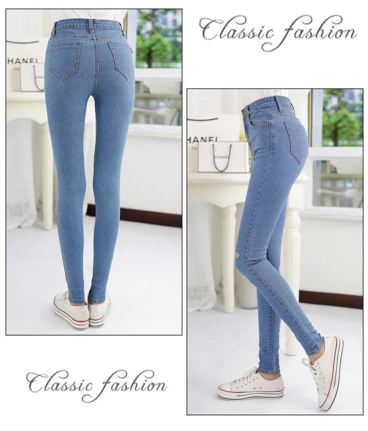 Hot Sale Vintage Hole Ripped Jeans Woman Plus Size Elasticity High Waist Skinny Jeans Women Pencil Denim Pants Jeans Femme Mujer