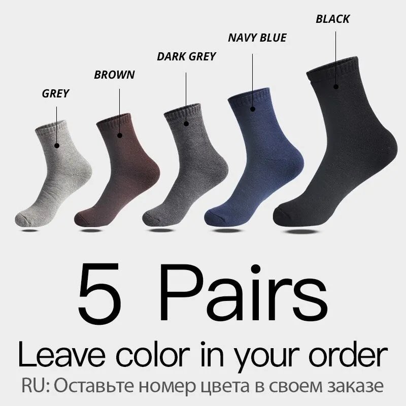 HSS Brand 100% Cotton Men Socks High Quality 5 Pairs Thicken Warm Business Socks Black Autumn Winter For Male Thermal