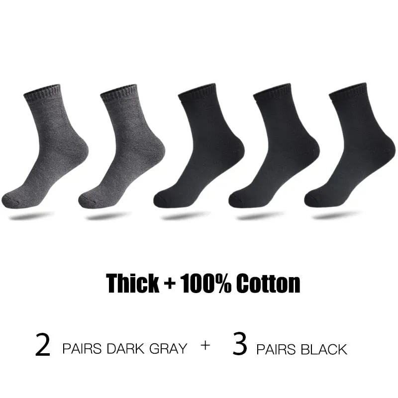 HSS Brand 100% Cotton Men Socks High Quality 5 Pairs Thicken Warm Business Socks Black Autumn Winter For Male Thermal