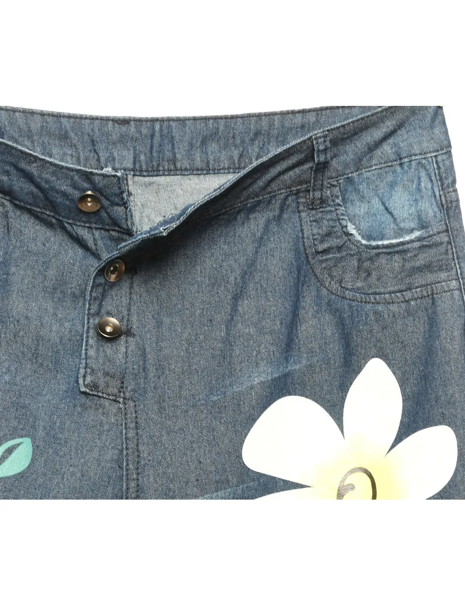 Indigo Floral Paint Tapered Jeans - W34 L31