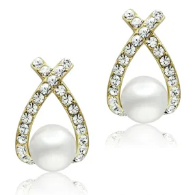 IP Gold(Ion Plating) Brass Earrings with Synthetic Pearl in White for Women White Stone Color Style GL251