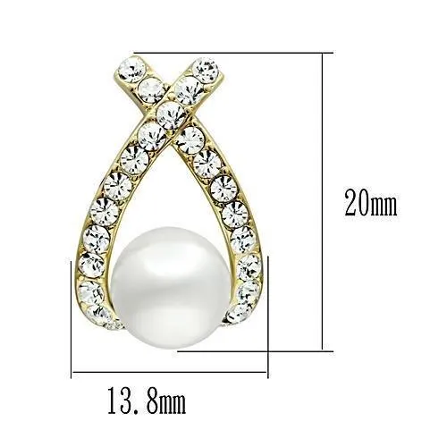 IP Gold(Ion Plating) Brass Earrings with Synthetic Pearl in White for Women White Stone Color Style GL251