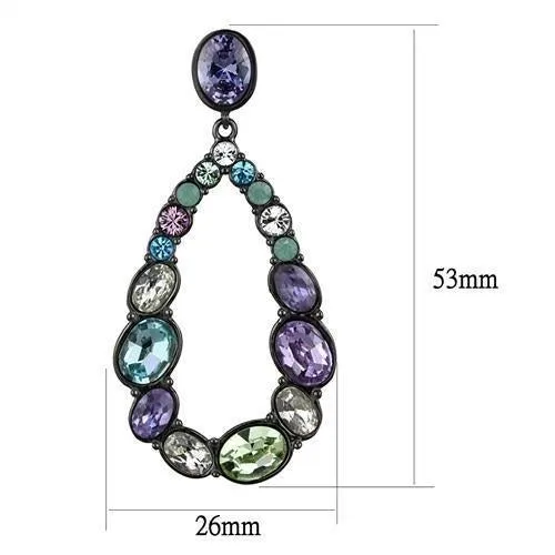 IP Light Black (IP Gun) Stainless Steel Earrings with AAA Grade CZ in Multi Color for Women Multi Color Stone Color Style TK2785