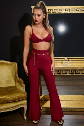 It Takes Two Petite High Waisted Bandage Trousers in Oxblood