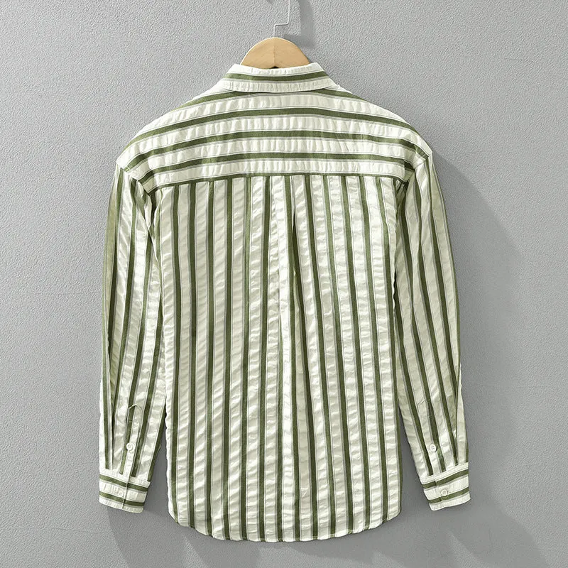 Japanese Style Stripe Long Sleeve Shirt Men