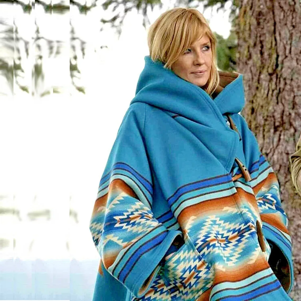 Kelly Reilly Yellowstone Beth Dutton Blue Poncho Coat