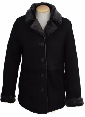 Ladies Chloe Suede Sheepskin Coat - Black