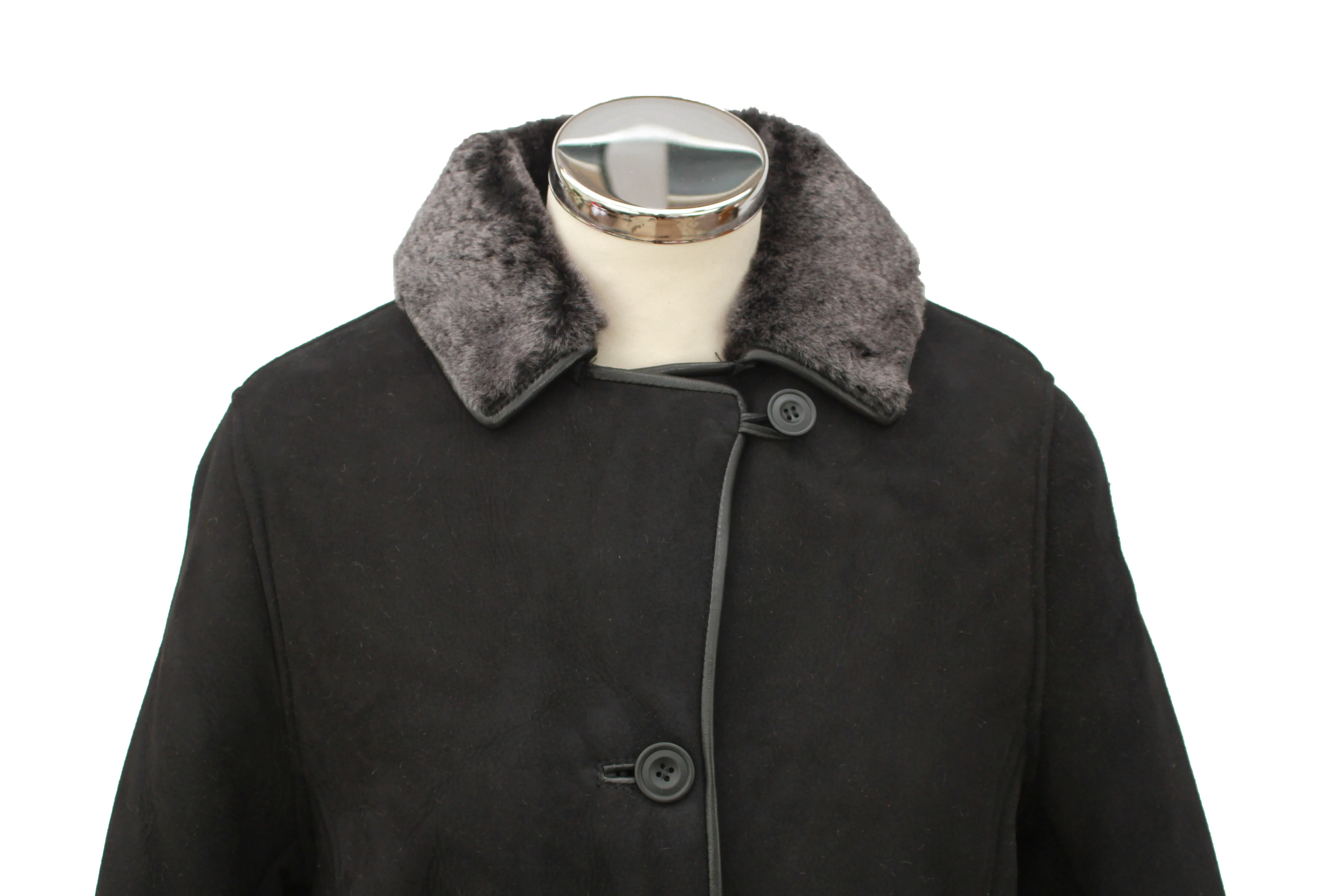 Ladies Chloe Suede Sheepskin Coat - Black