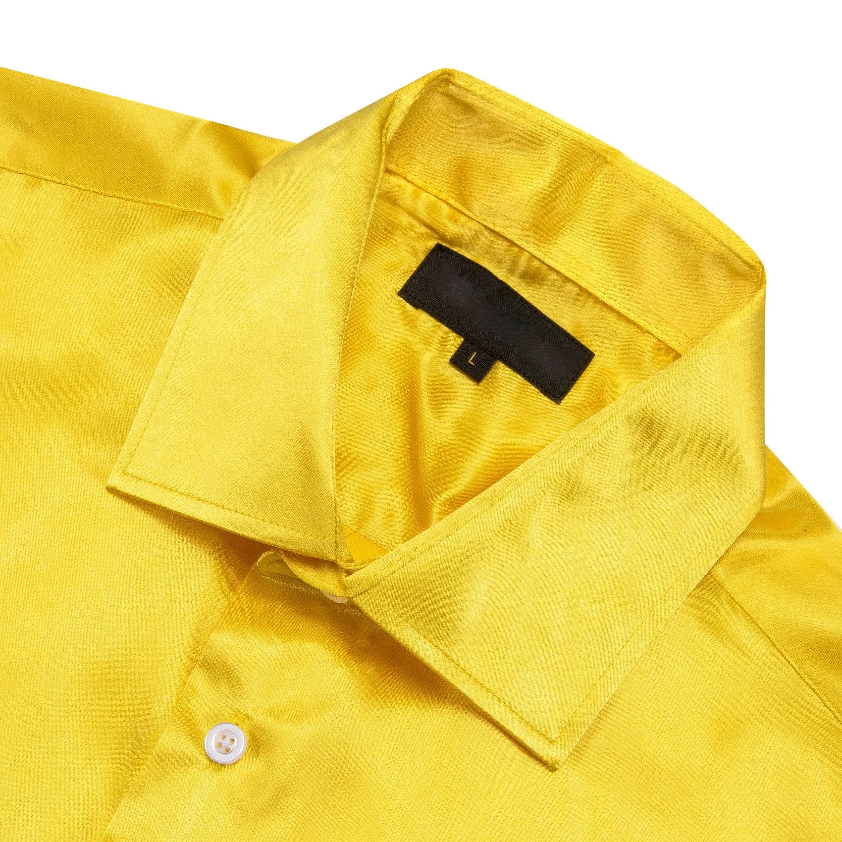 Lemon Yellow Solid Satin Silk Men's Long Sleeve Shirt