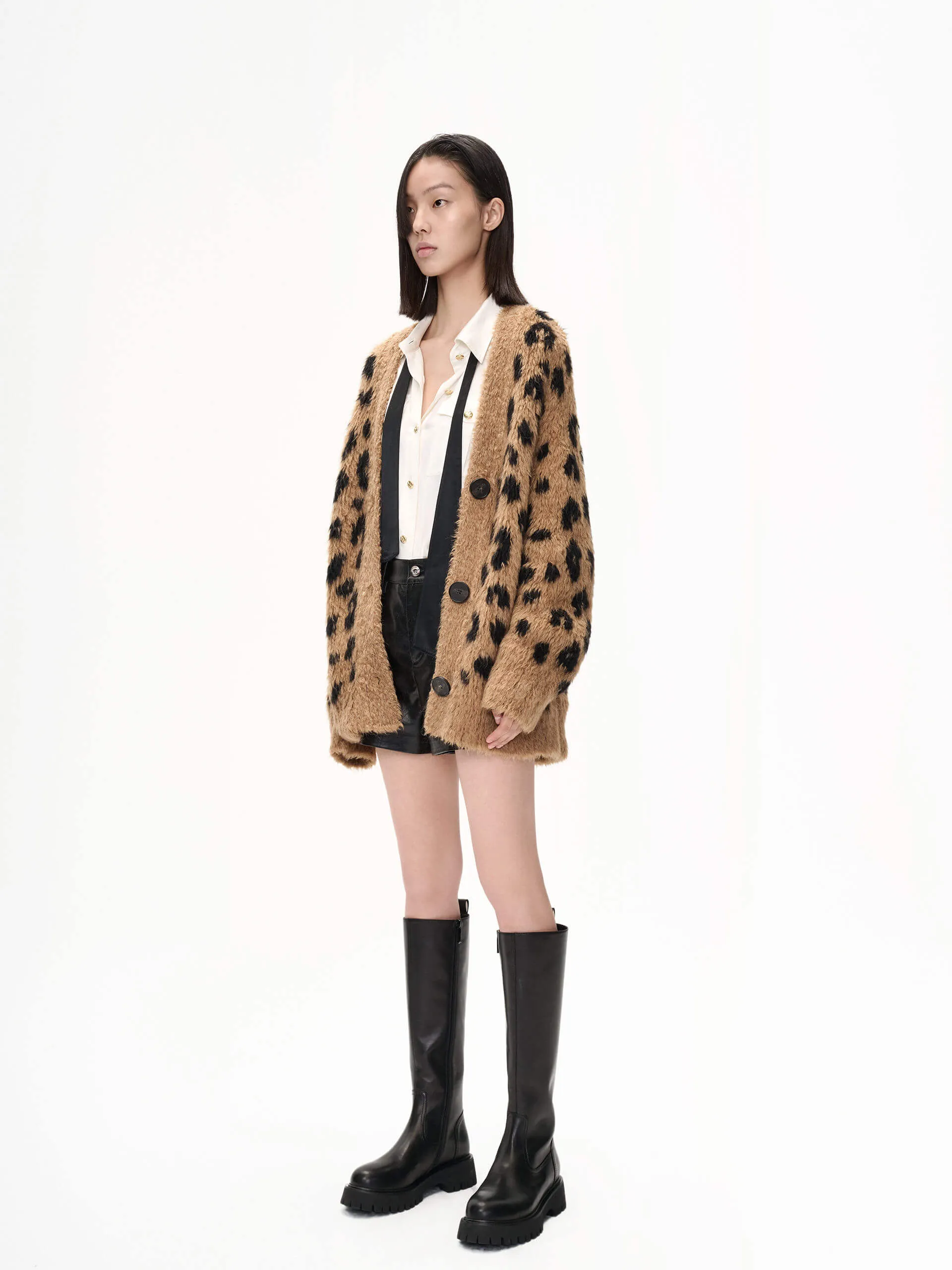 Leopard Print Knitted Cardigan