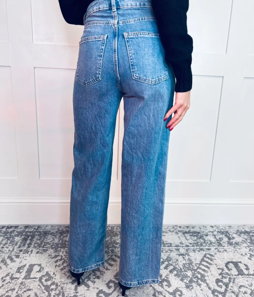 Light Blue Denim Wide Leg Jeans